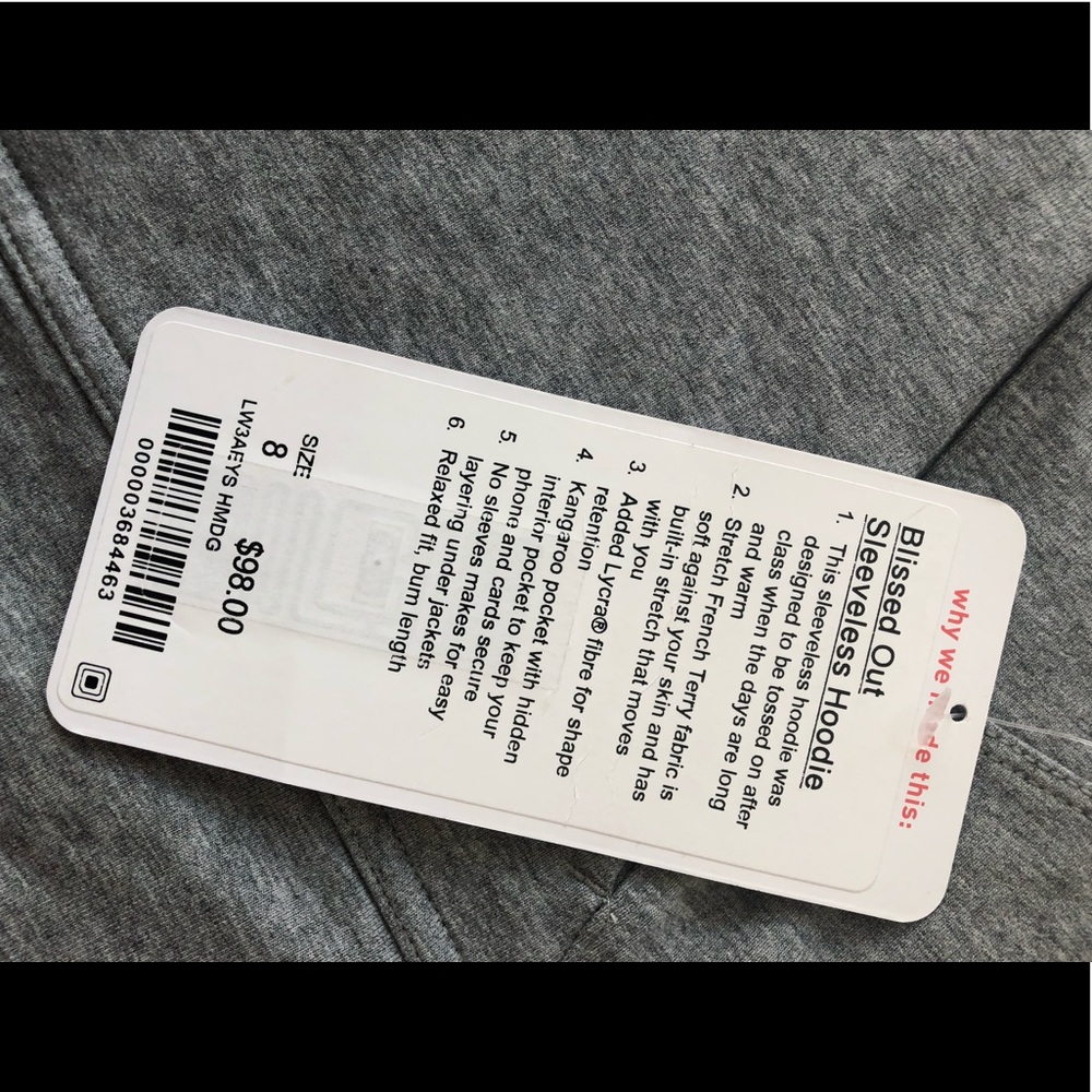 NWT LULU LEMON BLISSED OUT SLEEVELESS HOODIE, 8